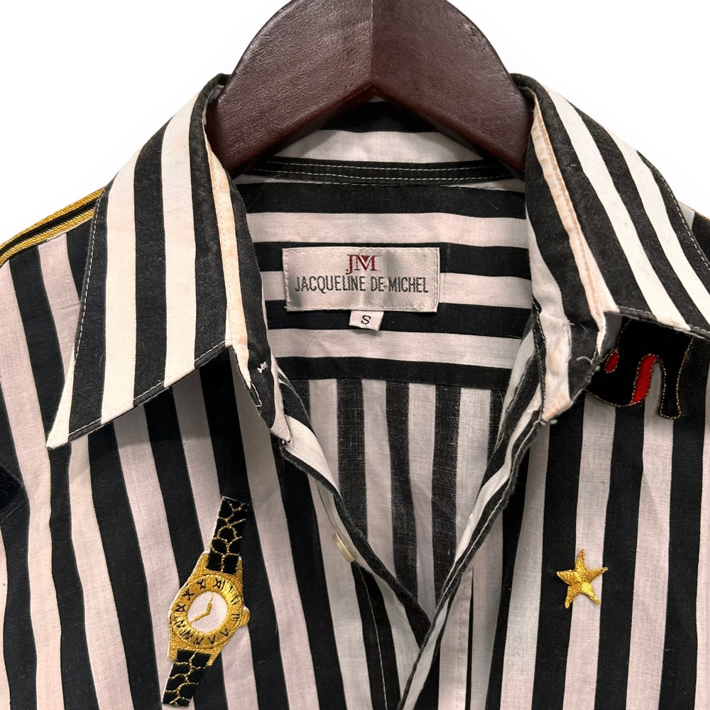VTG Striped Glam Embroidered Shirt Size Small Oversized - Picture 3 of 5